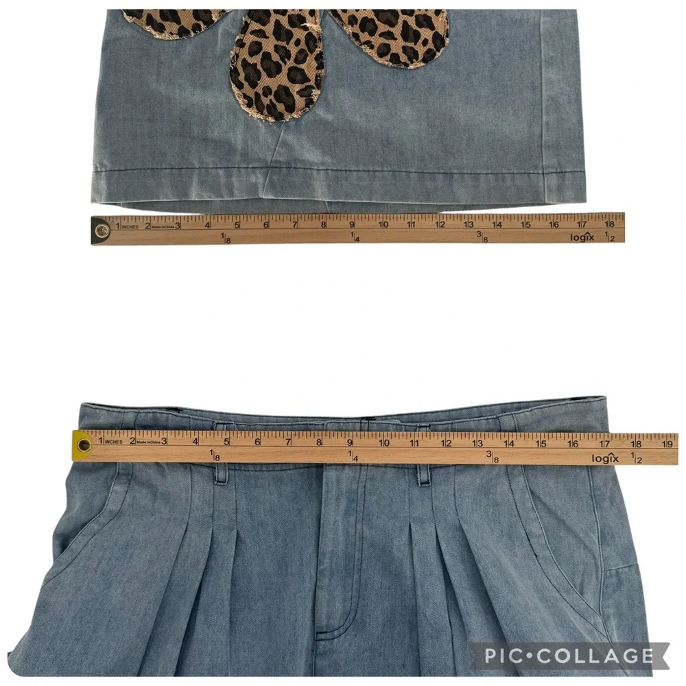 NWT BiBi Light Wash Animal Leopard Cheetah Boho Floral Patch Wide Leg Jeans XL - Picture 10 of 10